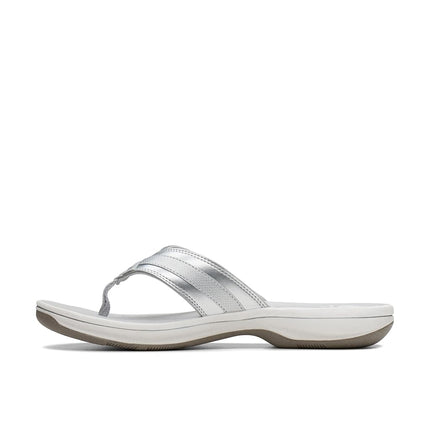 Clarks Women's Breeze Sea Flip Flop, New Silver Synthetic, 2.5 UK