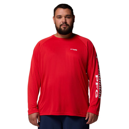 Columbia Men's Terminal Tackle Long Sleeve Shirt, Red Spark/White Logo, 2X
