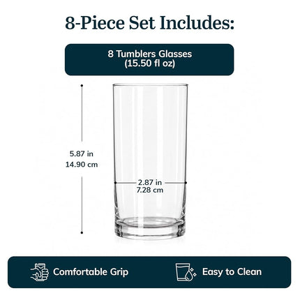 Libbey Heavy Base Tumbler Glasses, 15.5-Ounce, Set of 8