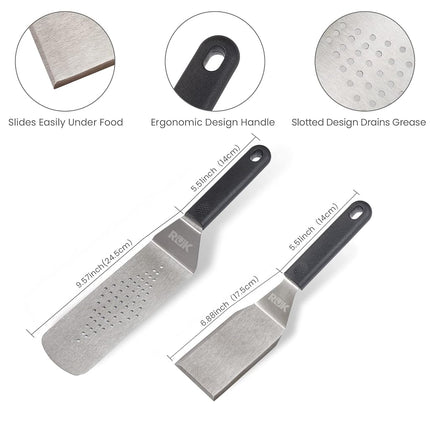 Blackstone Griddle Accessories Kit, RüK 20 PCS Flat Top Griddle Accessories Set with Anti-Scalding Long Handle Metal Spatula, Griddle Scraper, Cleaning Kit, e-Cookbook for Blackstone and Camp Chef
