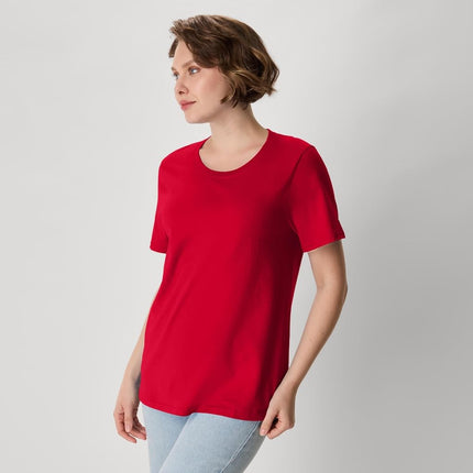 Hanes Women's Perfect-T Short Sleeve Cotton Crewneck T-Shirt, Deep Red, S