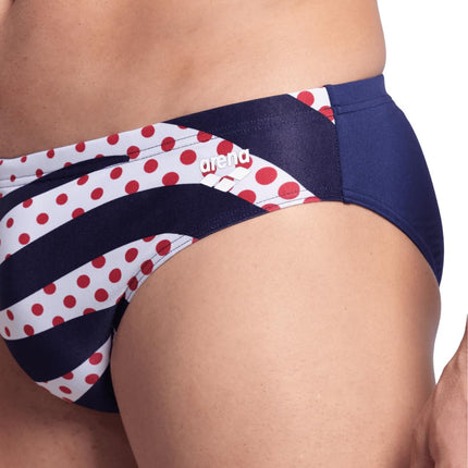 ARENA Men's Performance Stripes Swim Briefs, Navy/Multi, 34