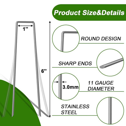 AAGUT Garden Stakes Pins, Landscape Staples 200 Pack 6 Inch 11-Gauge Galvanized Lawn Stake for Dog Fence, Weed Barrier Fabric, Ground Cover, Irrigation Tubing Soaker Hose, Chicken Wire