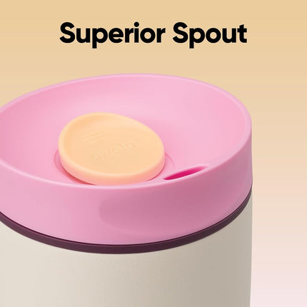 Gobelet à café Owala SmoothSip Slider en acier inoxydable isolé, Tasse à café glacé réutilisable, Tasse de voyage pour café chaud, Sans BPA, 355 ml, Rose/Beige (Daybreak)