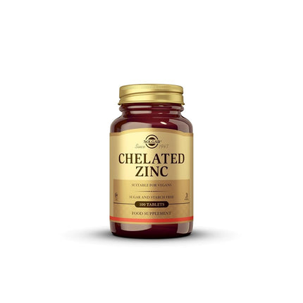 Solgar Chelated Zinc Tablets - Pack of 100 - Healthy Skin, Hair and Nails - Potent Antioxidant - Vegan