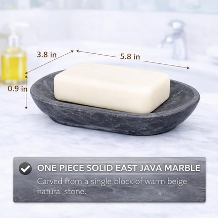 Creative Home Natural Charcoal Marble Curvy Collection Bar Soap Dish Soap Tray Holder Bathroom Countertop Small Accessories Organizer, 3.8" x 5.6" x 0.8" H, Grey