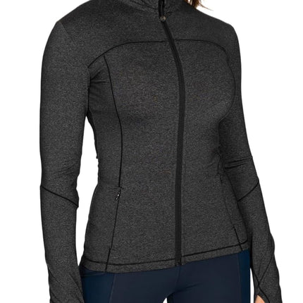 GYM RAINBOW Workout Jackets for Women, Full Zip Slim Fit Lightweight Athletic Running Sports Track Jacket with Pockets, 2-black Blend, S