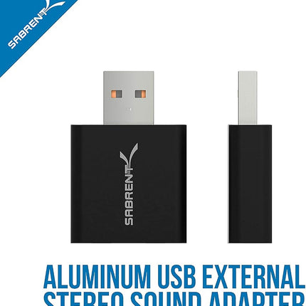 Sabrent Aluminum USB External Stereo Sound Adapter for Windows and Mac. Plug and play No drivers Needed [Black] (AU-EMCB)