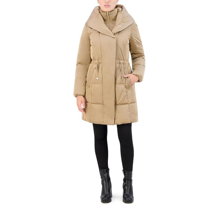Manteau Cole Haan en nylon minéral à capuche châle avec plastron Platine TP (4-6), Platine, P