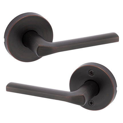 Kwikset Lisbon Interior Passage Door Handle, Round Lever for Closet and Hallway Doors, Reversible Non-Locking Handle Lever, Venetian Bronze, with Microban Protection