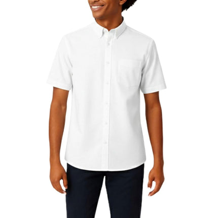 French Toast Men's Short Sleeve Classic Poplin Dress Shirt, White, Medium