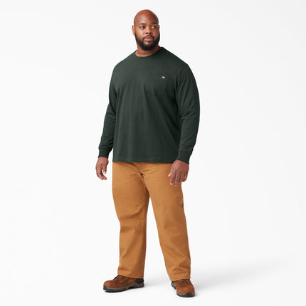 Dickies Camiseta de manga larga de cuello redondo de peso pesado para hombre, talla grande-alta, verde cazador, XXXL/alta