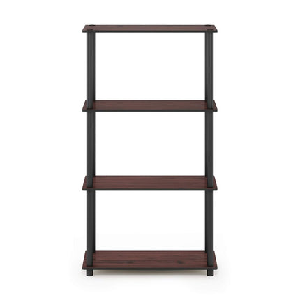 Furinno TURN-N-TUBE Storage Shelves, 4-Tier Toolless Book Shelf, Corner Shelf, Toolless Open Shelves, for Organization and Storage, Living Room, Garage, Home Office, Dark Cherry
