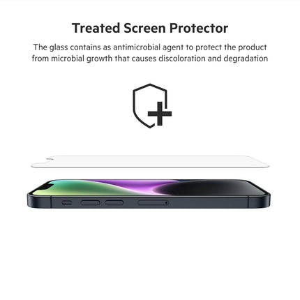 Belkin TemperedGlass iPhone 17e, 16e, 14, 13, 13 Pro Screen Protector, AntiMicrobial-Treated, Easy Bubble Free Application with Included Installation Guide Tray, 9H Hardness Tested