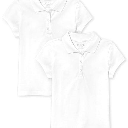 The Children's Place Girls' 2 Pack Short Sleeve Ruffle Pique Polo, White, XX-Large (Plus)
