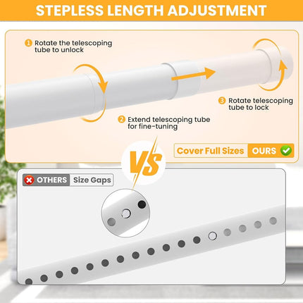 2 Pack Closet Rods for Hanging Clothes, 17-99 Inch No-Cut Stepless Adjustable Closet Rod, 1.3 Inch Heavy Duty Metal Closet Hanging Rod with Brackets, White Closet Bar for Closet, Laundry Room, RV
