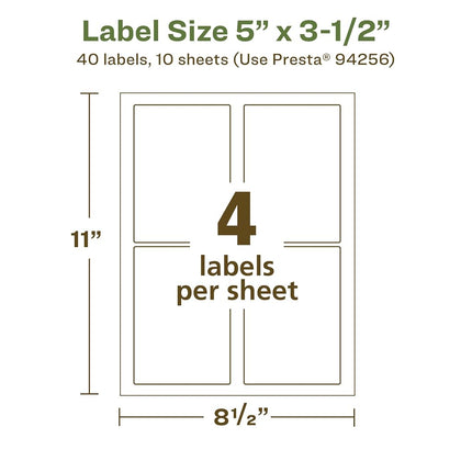 Avery EcoFriendly Matte White Recycled Rectangle Labels, 5" x 3.5", Matte White Labels, Permanent Adhesive, Laser/Inkjet Printable, 40 Total