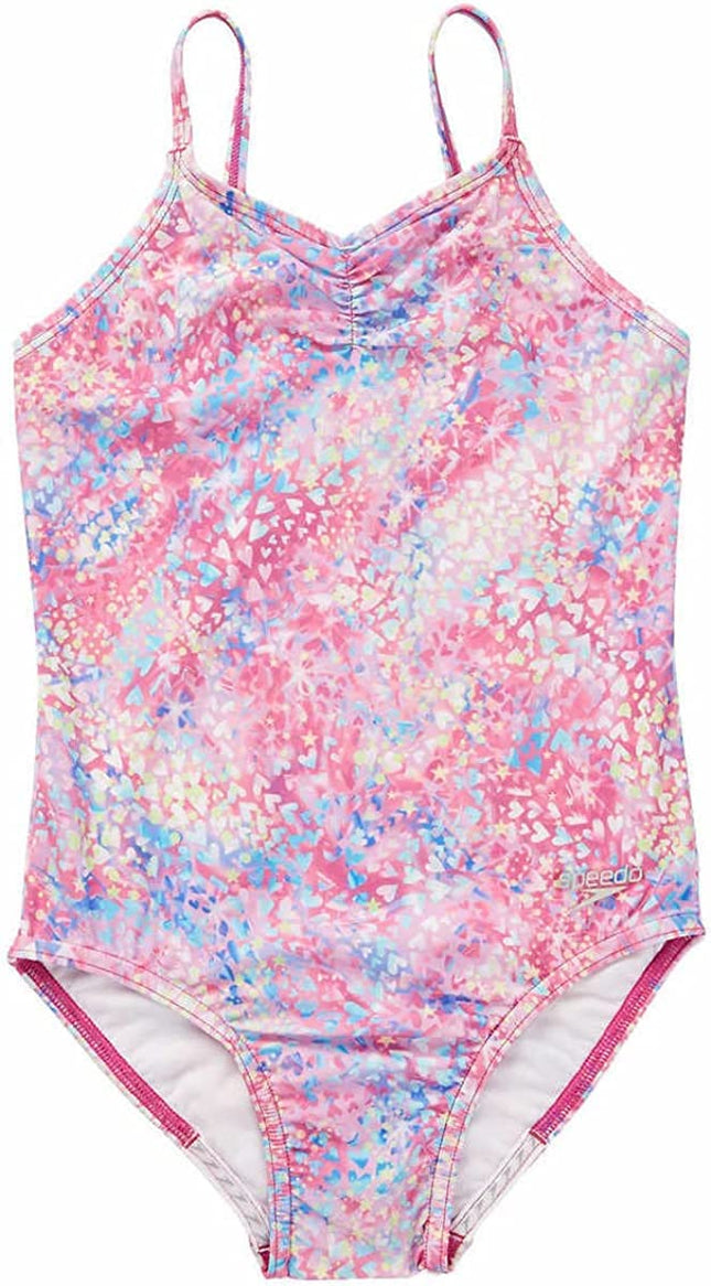 Speedo Girls Thin Strap One Piece Swimsuit (Pink, 
