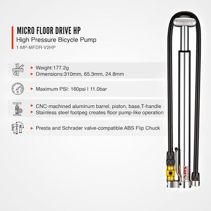 LEZYNE Micro Floor Drive High Pressure & High Volume Bike Pumps