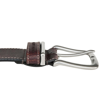 Ceinture en cuir cousu Lucky Brand pour homme | Classique | Décontracté | Habillée | Quotidien | Western | Cuir véritable | Boucle en métal, passant en cuir - Marron, 81cm