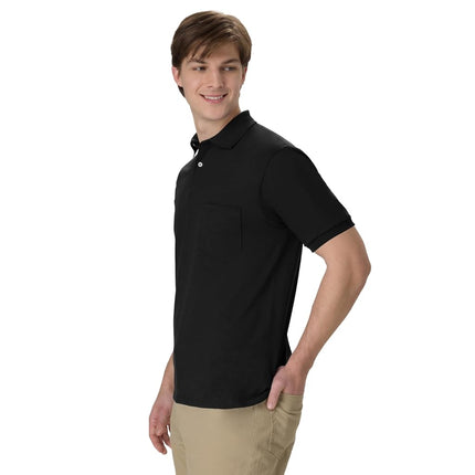 Hanes Men's Short Sleeve Jersey Pocket Polo, Black, X-Large (Pack of 2)