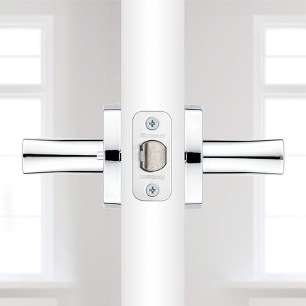 Poignée de porte intérieure Kwikset Tripoli avec serrure intimité, poignée de porte pour salle de bain et chambre à coucher, levier réversible en chrome poli sans clé