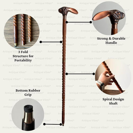 Brass Handle Victorian Telescope Foldable Wooden Walking Stick Cane Ideal Vintage Gift Men Women Father/Mother (Rabbit Copper Finish)