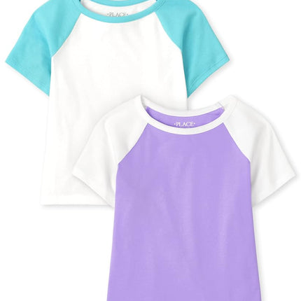The Children's Place Blusas raglán de color liso para niñas, paquete de 2, violeta/azul, pequeña