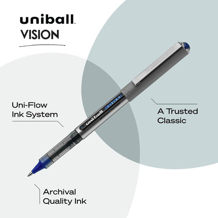 uni-ball Vision Rollerball Pens, Fine Point (0.7mm), Black, 12 Count