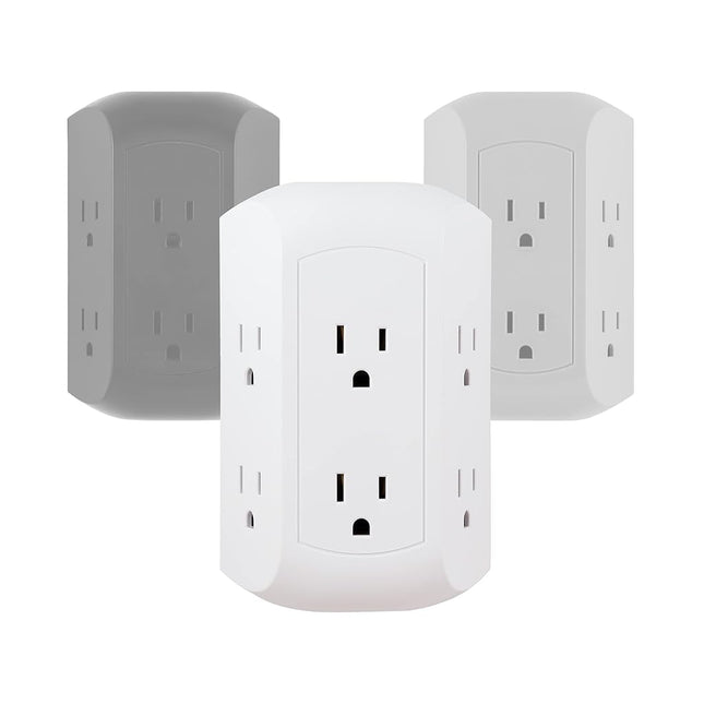 GE Pro 6-Outlet Extender, Surge Protector, Spaced Wall Tap, Side-Access, 3-Prong Power Strip, Charging Station, 560 Joules, UL Listed, White, 43648