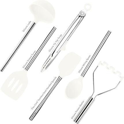 Tovolo 6-Piece Premium Silicone Utensil Set (White): Essential Kitchen Tools | Sturdy Utensils for Home, Apartment, or College Dorms