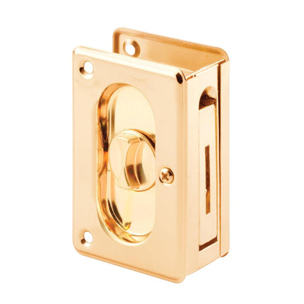 Prime-Line N 7365 3-3/4 in, Polished Brass, Pocket Door Privacy Lock with Pull Handle