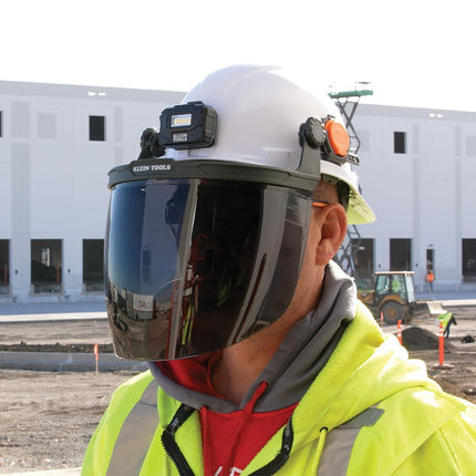 Klein Tools 60529 Tinted Full Brim Hard Hat Face Shield, Impact Rated, Anti-Fog, Low-Profile, Full Face Shield for Grinding and Demolition