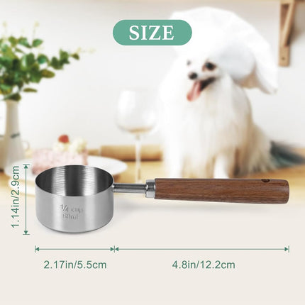 FAFAFLYER Food Scoop Measuring Cup - 1/4 Cup (4 Tablespoon | 2 Oz. | 60 mL),304 stainless steels,Black walnut long handle