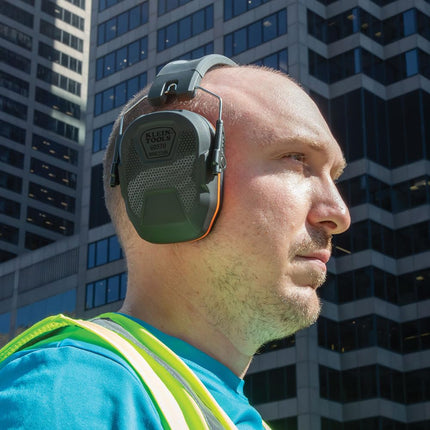 Klein Tools 60570 Hearing Protection Earmuffs, NRR 27dB, Ultra Thin Adjustable Safety Earmuffs Over The Head for Noisy Job Sites