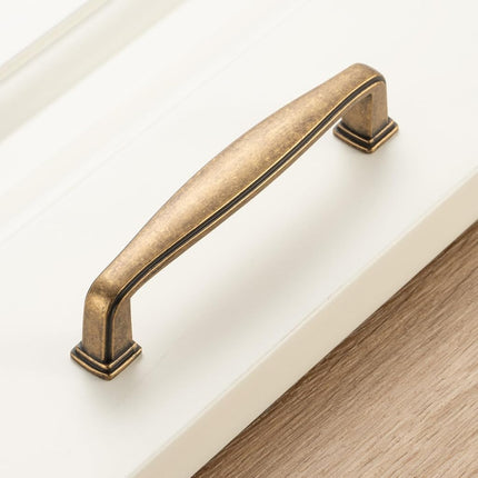 KOOFIZO Square Foot Cabinet Arch Pull - Antique Brass Furniture Handle, 3.8 Inch/96mm Screw Spacing, 10-Pack for Kitchen Cupboard Door, Bedroom Dresser Drawer, Bathroom Furniture Hardware