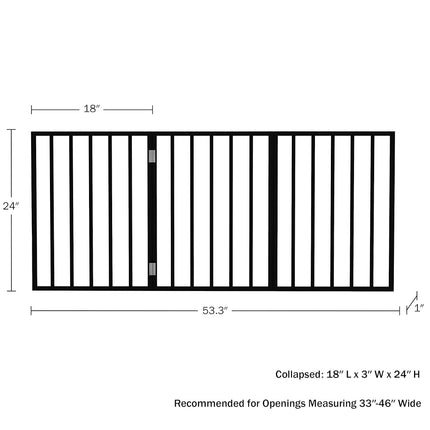 Pet Gate - 3-Panel Indoor Foldable Dog Fence for Stairs, Hallways, or Doorways - 54x24-Inch Wood Freestanding Dog Gates by PETMAKER (Black)
