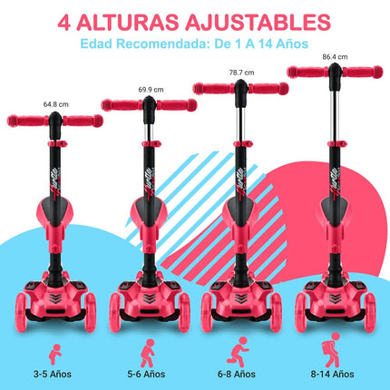 Hurtle 3-Wheeled Scooter for Kids - Wheel LED Lights, Adjustable Lean-to-Steer Handlebar, and Foldable Seat - Sit or Stand Ride with Brake for Boys, Watermelon - Hurtle HURFS79W
