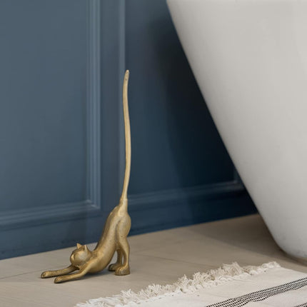 WallCharmers Gold Paper Towel Holder, Metal Toilet or Kitchen Paper Holder for Floor or Countertop, Gold Cat