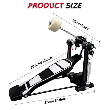Bass Drum Pedal, Single Kick Drum Pedal with Heavy-Duty Footboard and Chain Drive