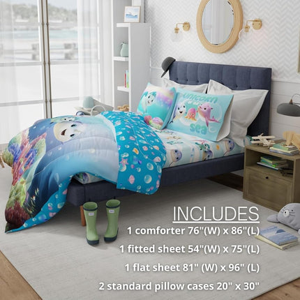 Franco DreamWorks No Es Exactamente Narval, Juego de Sábanas y Edredón Súper Suave para Niños, 5 Piezas, Tamaño Full, (Producto Oficial con Licencia)