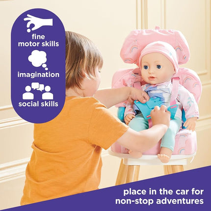 Casdon Baby Huggles Toys. Pink Booster Seat. Car Seat for Dolls with Adjustable Headrest and Buckles. Fits Dolls Sizes Up to 35cm. Suitable for Preschool Toys. Playset for Children Aged 3+