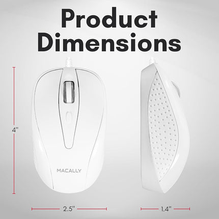 Macally USB Wired Mouse with 3 Button, Scroll Wheel, & 5 Foot Long Cord, USB Mouse for Laptop and Desktop, Computer Mouse Wired Compatible with Apple MacBook, iMac, Mac mini, Windows PC, & Chromebook