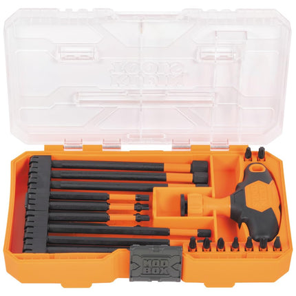 KLEIN TOOLS 33804 Proflex Impact-Rated Interchangeable Ratcheting T-Handle Set, Torsion Zone, Magnetic Bit Holder, SAE, Metric, TORX, 23-Piece