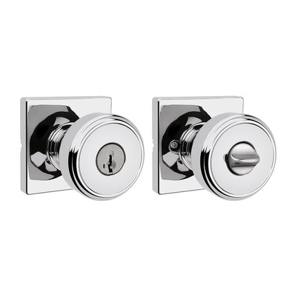 Kwikset Maven Entry Door Knob with Lock and Key, Secure Keyed Handle Exterior, Square Front Entrance and Bedroom, Polished Chrome, Pick Resistant SmartKey Rekey Security and Microban