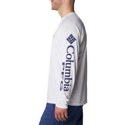 Columbia Men's Terminal Tackle Long Sleeve Shirt, White/Nightshade Logo, 1X