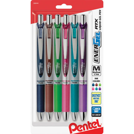 Pentel EnerGel RTX Retractable Liquid Gel Pen .7mm 6/Pkg-Assorted Ink Colors