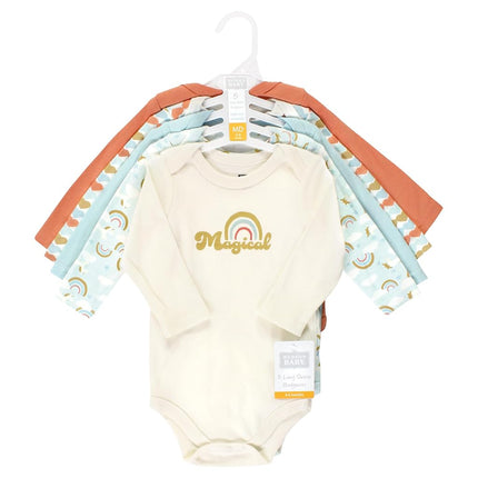 Hudson Baby Unisex Baby Cotton Long-Sleeve Bodysuits, Magical Rainbow 5-Pack, Newborn, Magical Rainbow 5-pack, Newborn
