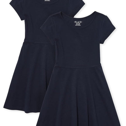The Children's Place Robe Patineuse Basique à Manches Courtes, Lot de 2 pour Filles, Lot de 2 Tidal, Grande Taille