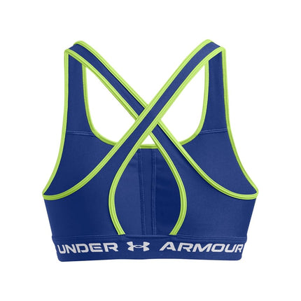 Under Armour Women's Crossback Mid Impact Sports Bra, Tech Blue/Retro Green/White, XS